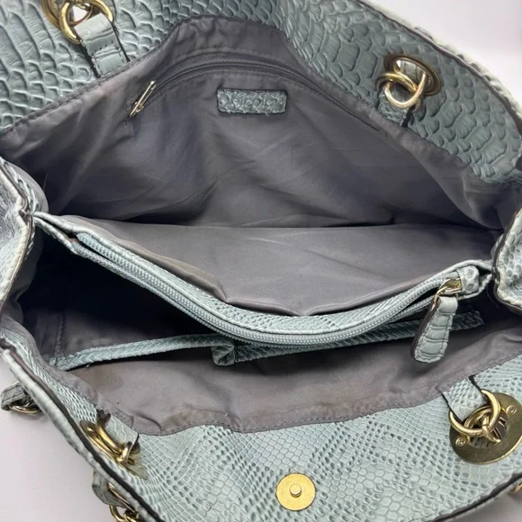 Nicole Miller Faux Leather Snakeskin Slouch Bag Chain Strap Teal - Picture 9 of 15